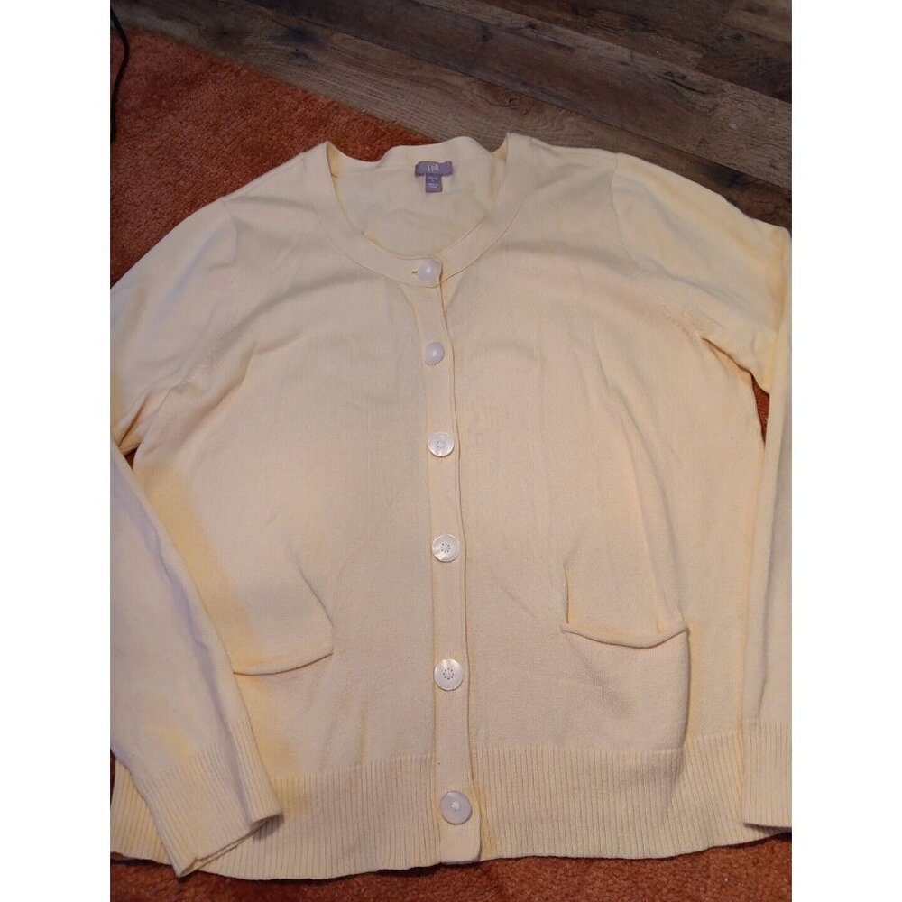 J Jill Cardigan Sweater Womens Size L Yellow Button Up Scoop Neck Knit Pockets‎ - Picture 6 of 10